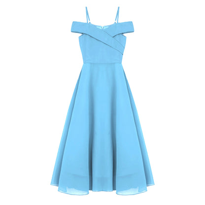 Girls Chiffon Off-the-Shoulder Adjustable A-Line Dress (Age 4-16 YRS)