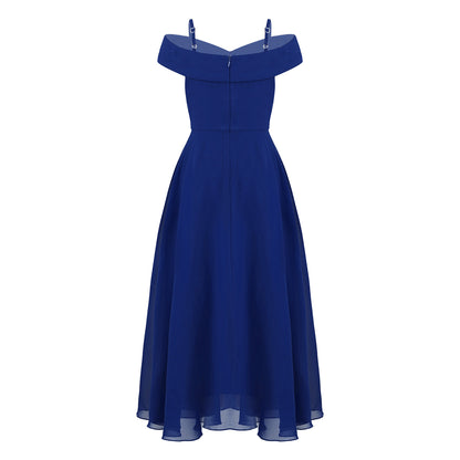 Girls Chiffon Off-the-Shoulder Adjustable A-Line Dress (Age 4-16 YRS)