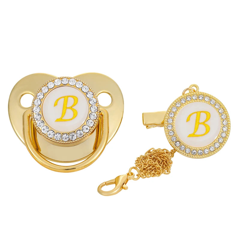 Personalised Baby Pacifier Clips Luxury Gold Bling Dummy B