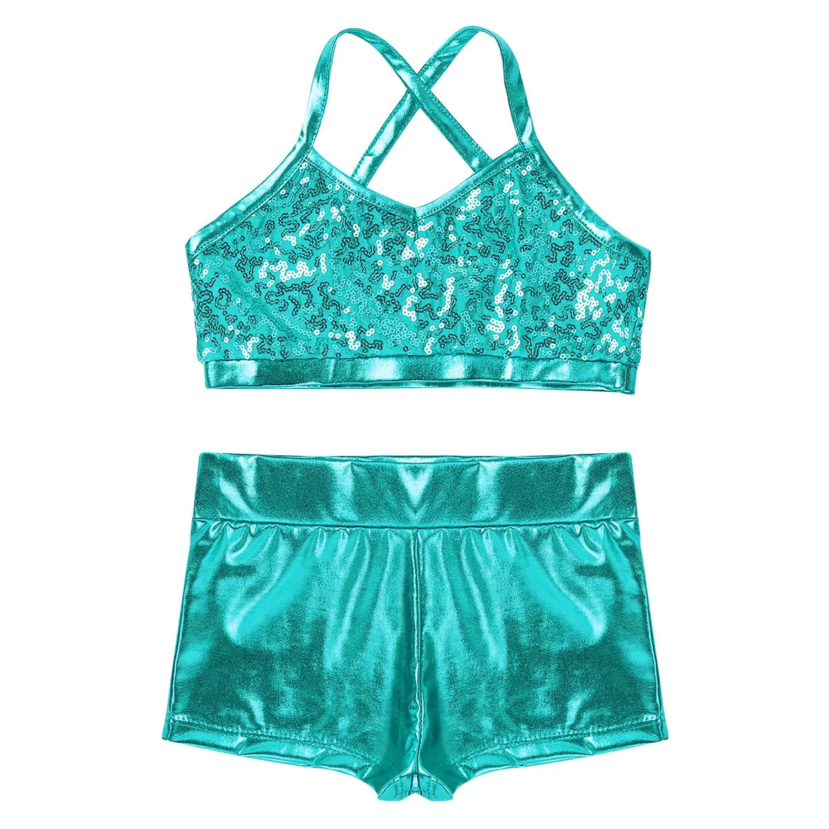 Girls Dance Gymnastics Leotard Sequin Top & Shorts (Age 6-14 YRS)