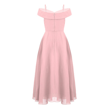 Girls Chiffon Off-the-Shoulder Adjustable A-Line Dress (Age 4-16 YRS)