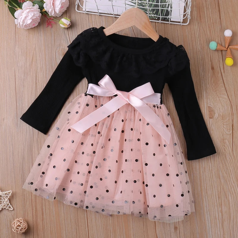 Girls Long Sleeve Lace Collar Dress (Age 24M-6YRS) Pink