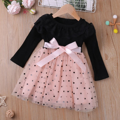 Girls Long Sleeve Lace Collar Dress (Age 24M-6YRS) Pink