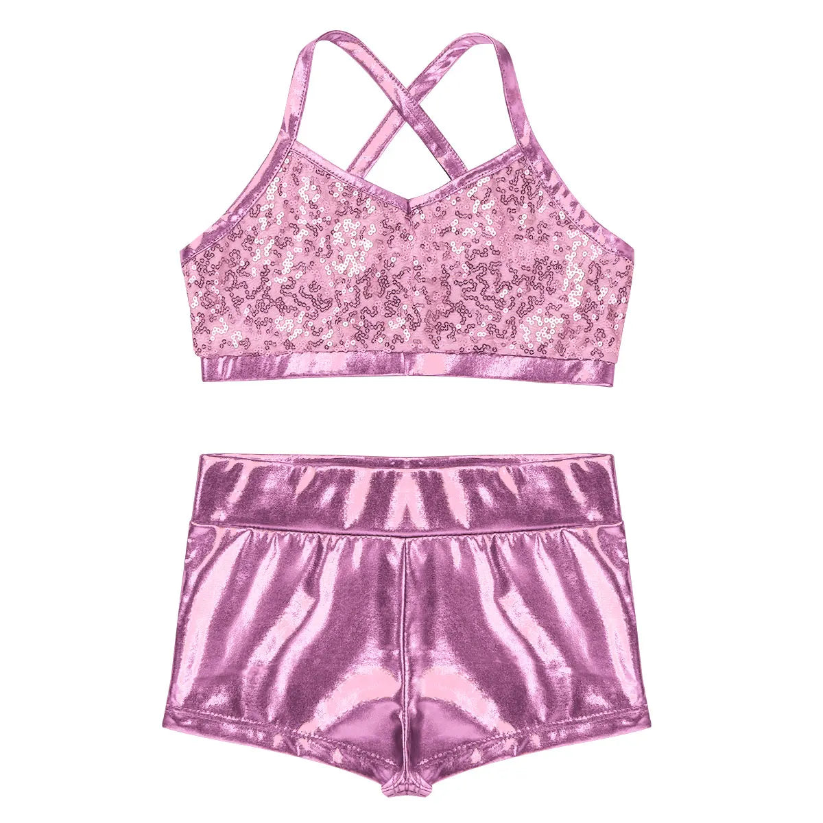 Girls Dance Gymnastics Leotard Sequin Top & Shorts (Age 6-14 YRS)