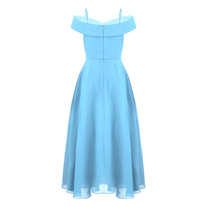 Girls Chiffon Off-the-Shoulder Adjustable A-Line Dress (Age 4-16 YRS)