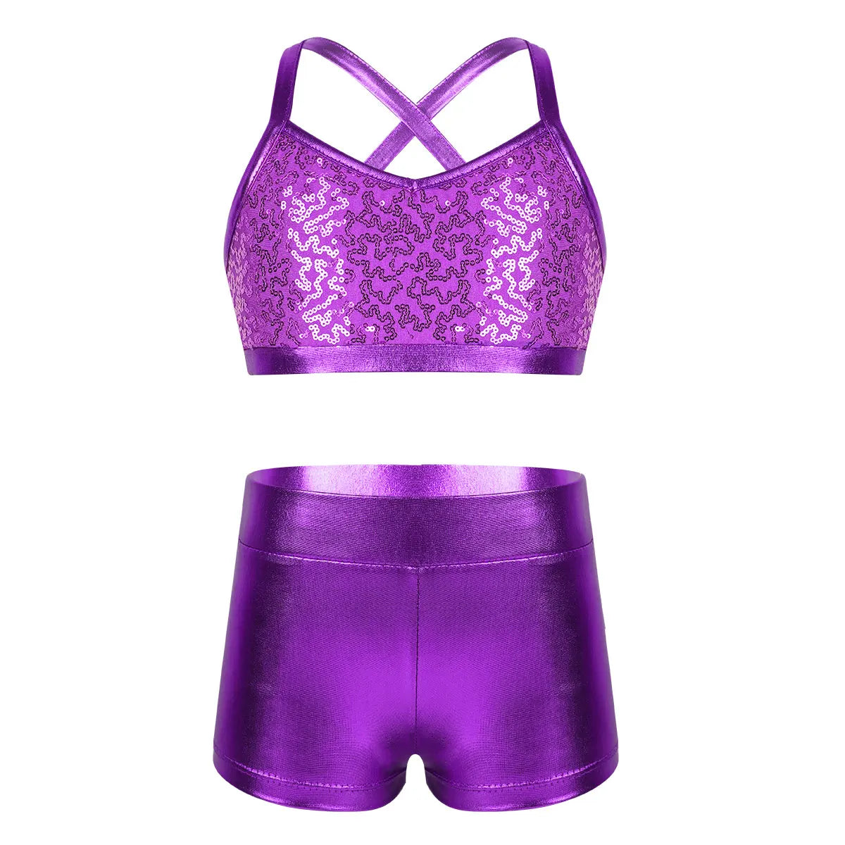 Girls Dance Gymnastics Leotard Sequin Top & Shorts (Age 6-14 YRS)