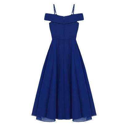 Girls Chiffon Off-the-Shoulder Adjustable A-Line Dress (Age 4-16 YRS)