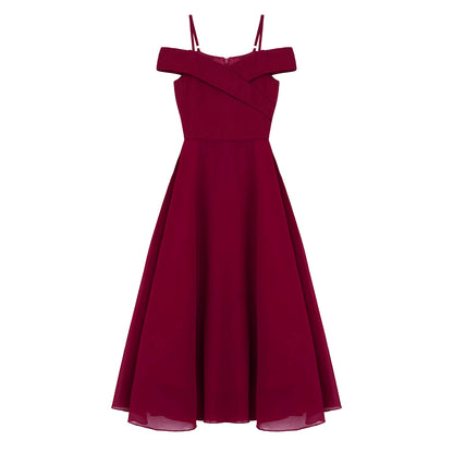 Girls Chiffon Off-the-Shoulder Adjustable A-Line Dress (Age 4-16 YRS)