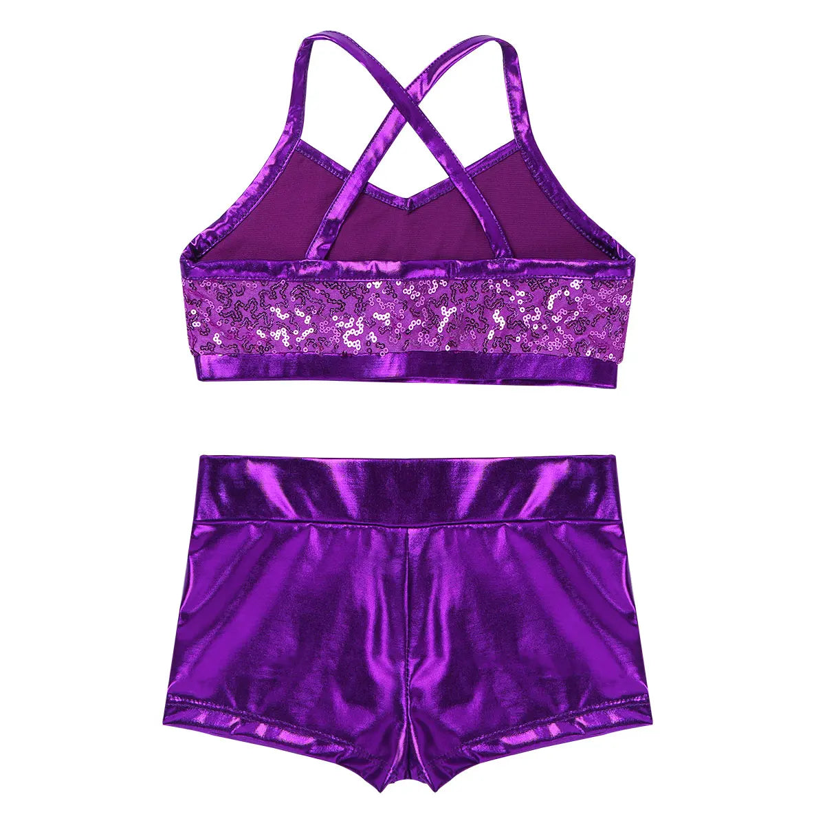 Girls Dance Gymnastics Leotard Sequin Top & Shorts (Age 6-14 YRS)