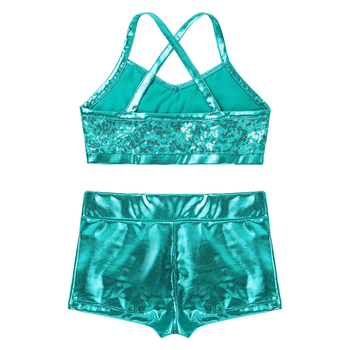 Girls Dance Gymnastics Leotard Sequin Top & Shorts (Age 6-14 YRS)