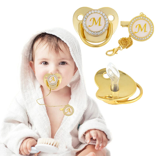 Personalised Baby Pacifier Clips Luxury Gold Bling Dummy