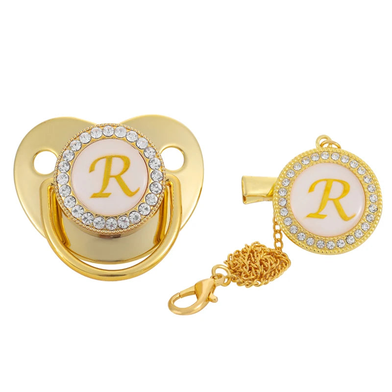 Personalised Baby Pacifier Clips Luxury Gold Bling Dummy R