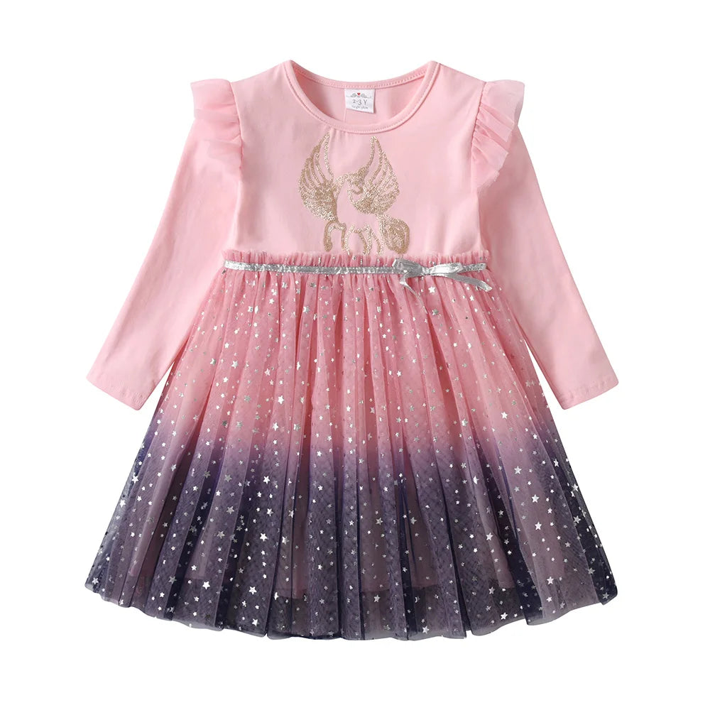 Girls Gradient Long Sleeve Unicorn Dress (Age 3-8YRS)