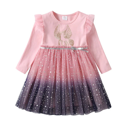 Girls Gradient Long Sleeve Unicorn Dress (Age 3-8YRS)