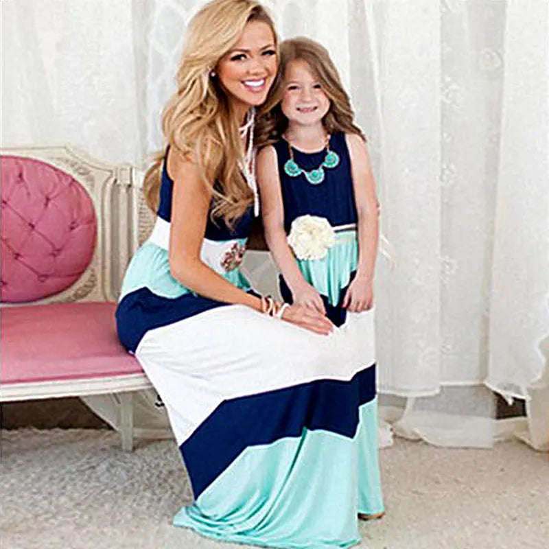 Mother & Daughter Matching Striped Maxi Dress (Mommy & Me)