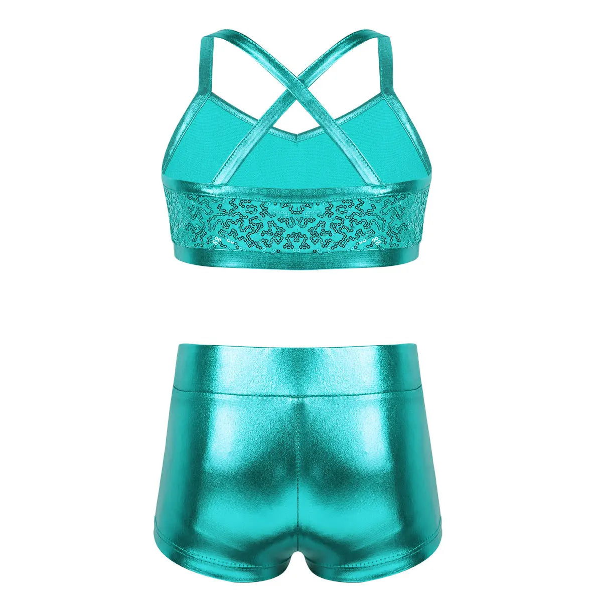 Girls Dance Gymnastics Leotard Sequin Top & Shorts (Age 6-14 YRS)