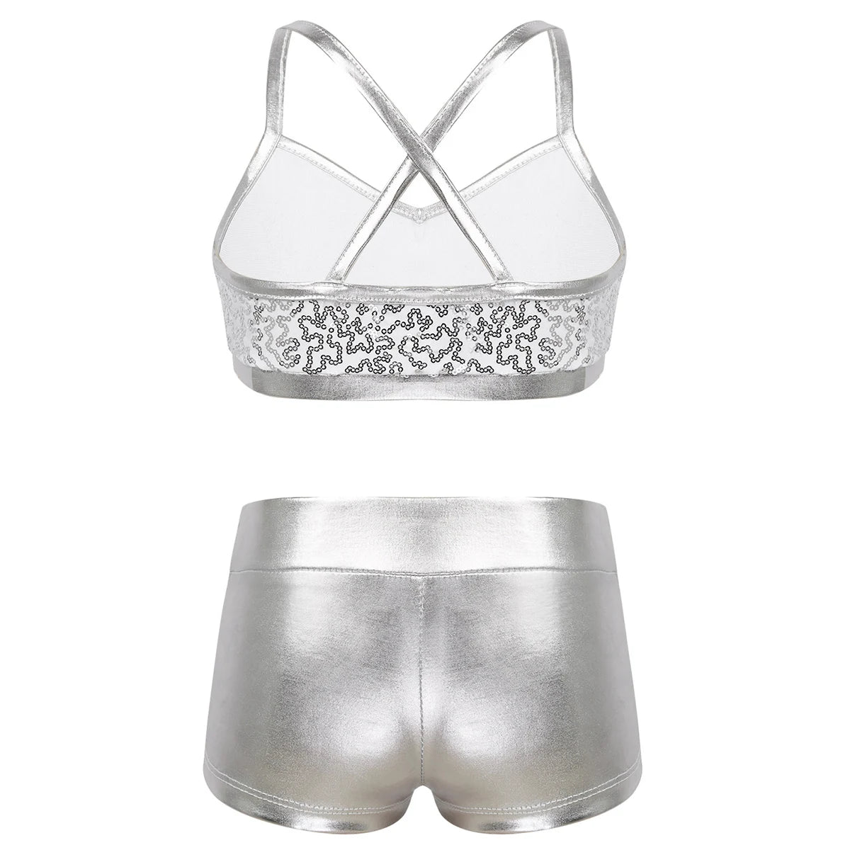Girls Dance Gymnastics Leotard Sequin Top & Shorts (Age 6-14 YRS)