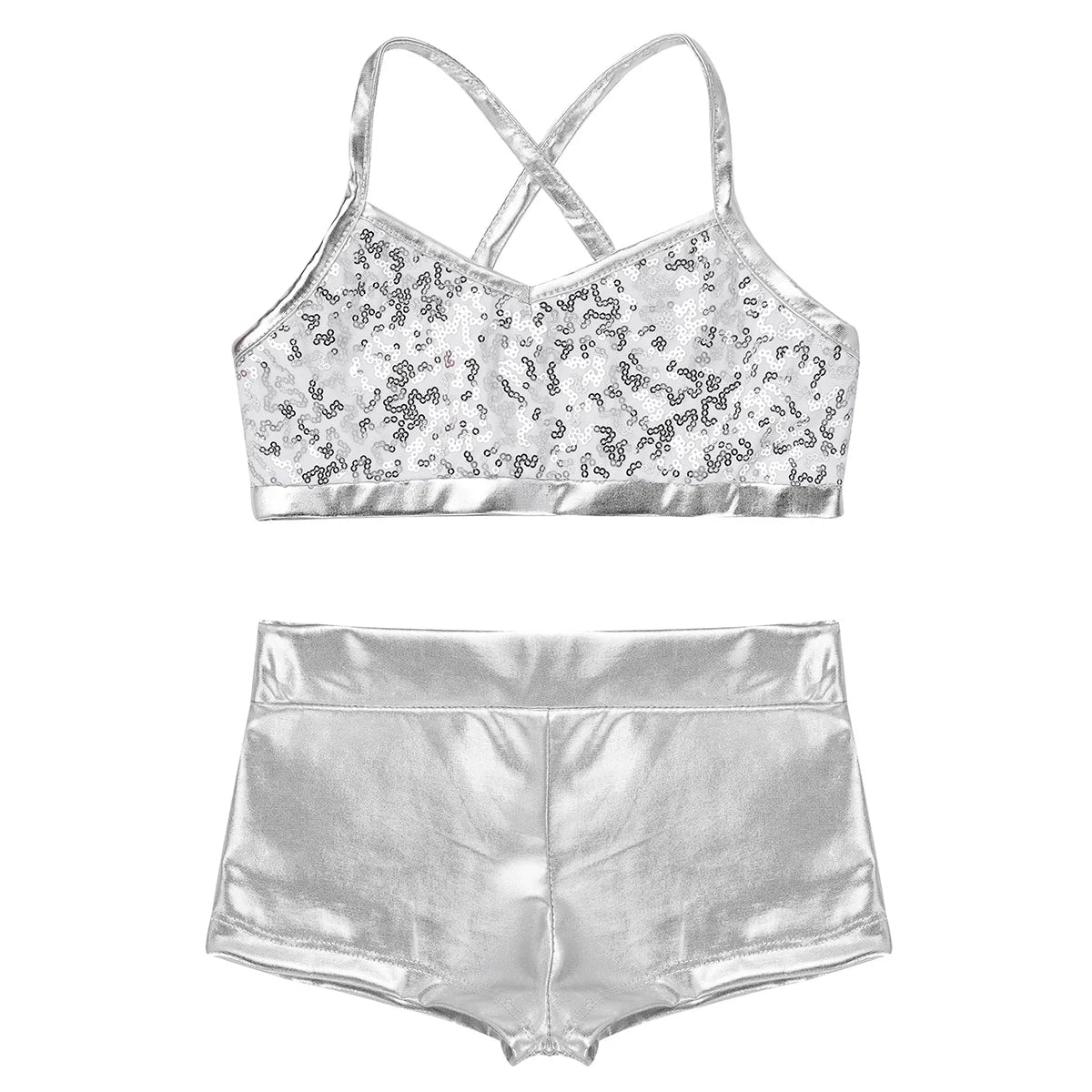 Girls Dance Gymnastics Leotard Sequin Top & Shorts (Age 6-14 YRS)
