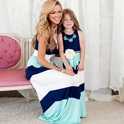 Mother & Daughter Matching Striped Maxi Dress (Mommy & Me) Green