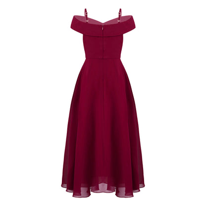 Girls Chiffon Off-the-Shoulder Adjustable A-Line Dress (Age 4-16 YRS)