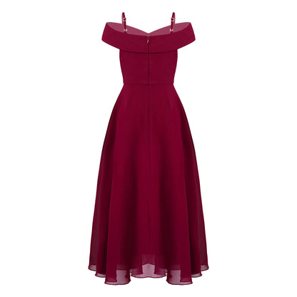 Girls Chiffon Off-the-Shoulder Adjustable A-Line Dress (Age 4-16 YRS)