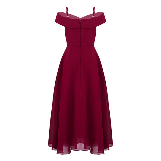 Girls Chiffon Off-the-Shoulder A-Line Maxi Dress (Age 4-16YRS)