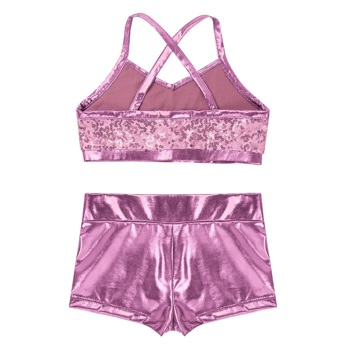Girls Dance Gymnastics Leotard Sequin Top & Shorts (Age 6-14 YRS)