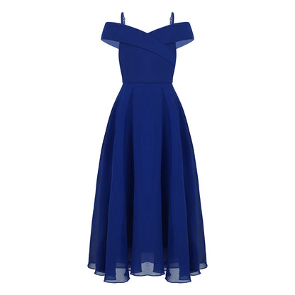 Girls Chiffon Off-the-Shoulder Adjustable A-Line Dress (Age 4-16 YRS)