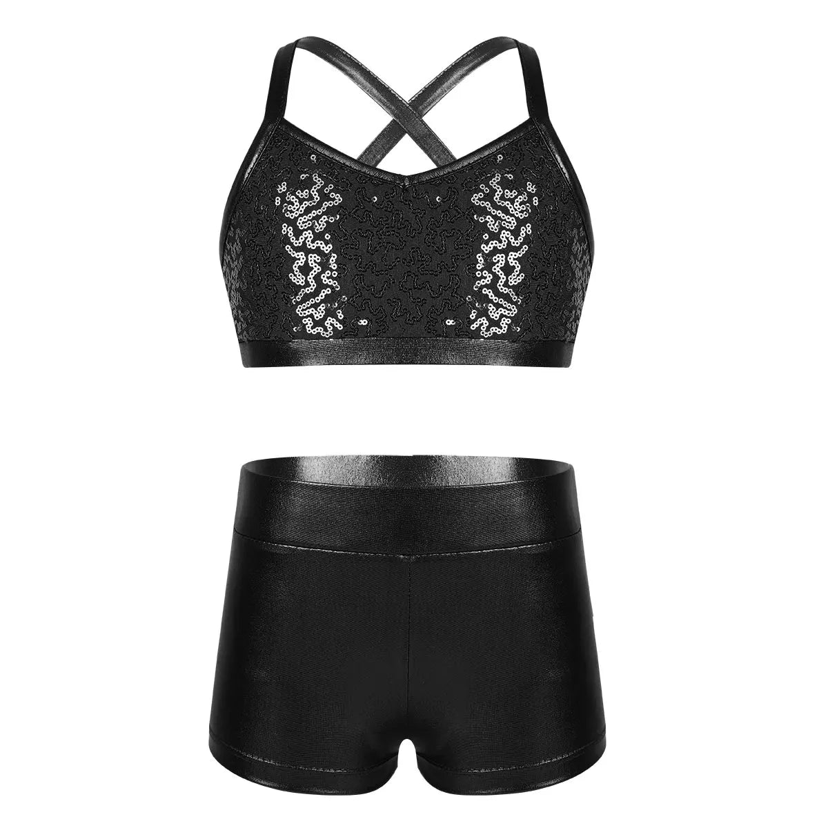 Girls Dance Gymnastics Leotard Sequin Top & Shorts (Age 6-14 YRS)