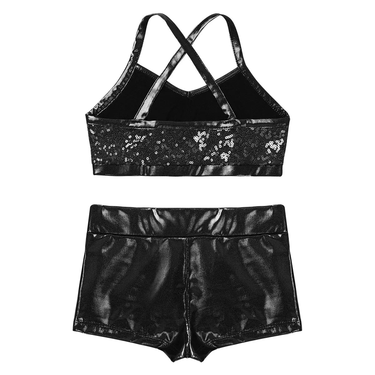Girls Dance Gymnastics Leotard Sequin Top & Shorts (Age 6-14 YRS)