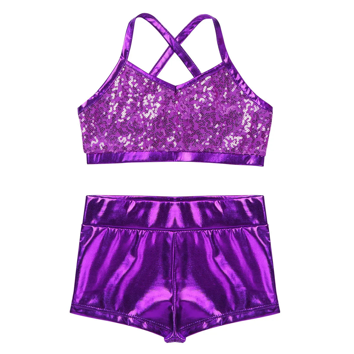 Girls Dance Gymnastics Leotard Sequin Top & Shorts (Age 6-14 YRS)
