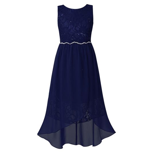 Girls Rhinestone Belt Floaty Dress (Age 8-14 Years) Navy