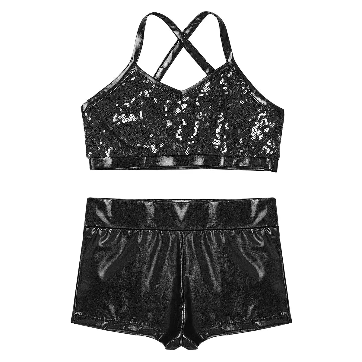 Girls Dance Gymnastics Leotard Sequin Top & Shorts (Age 6-14 YRS)