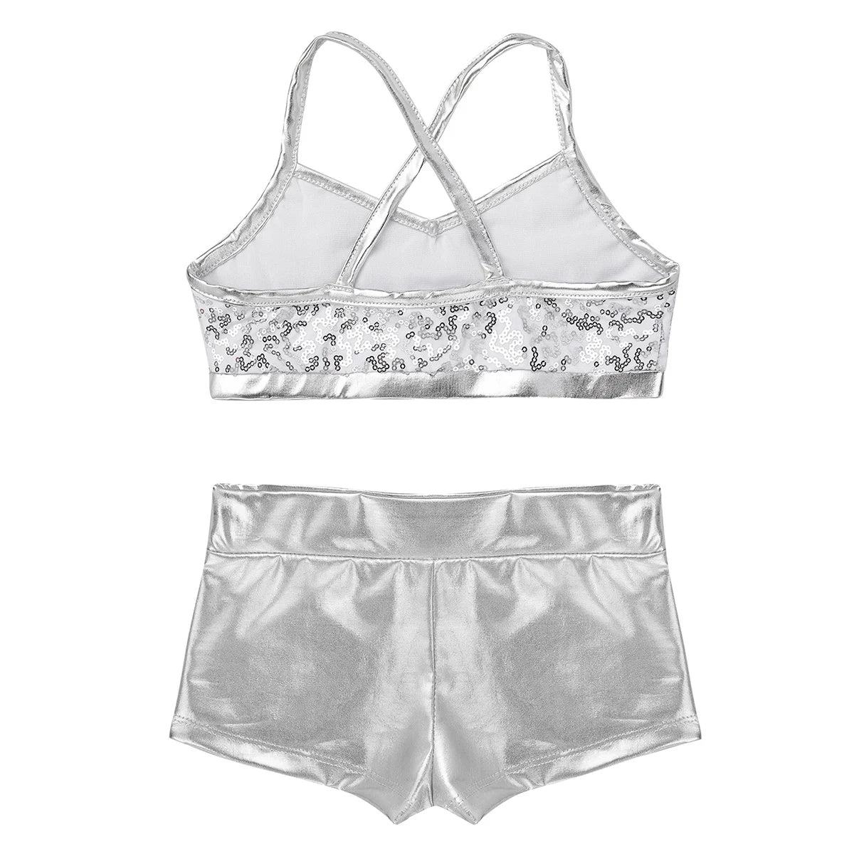 Girls Dance Gymnastics Leotard Sequin Top & Shorts (Age 6-14 YRS)