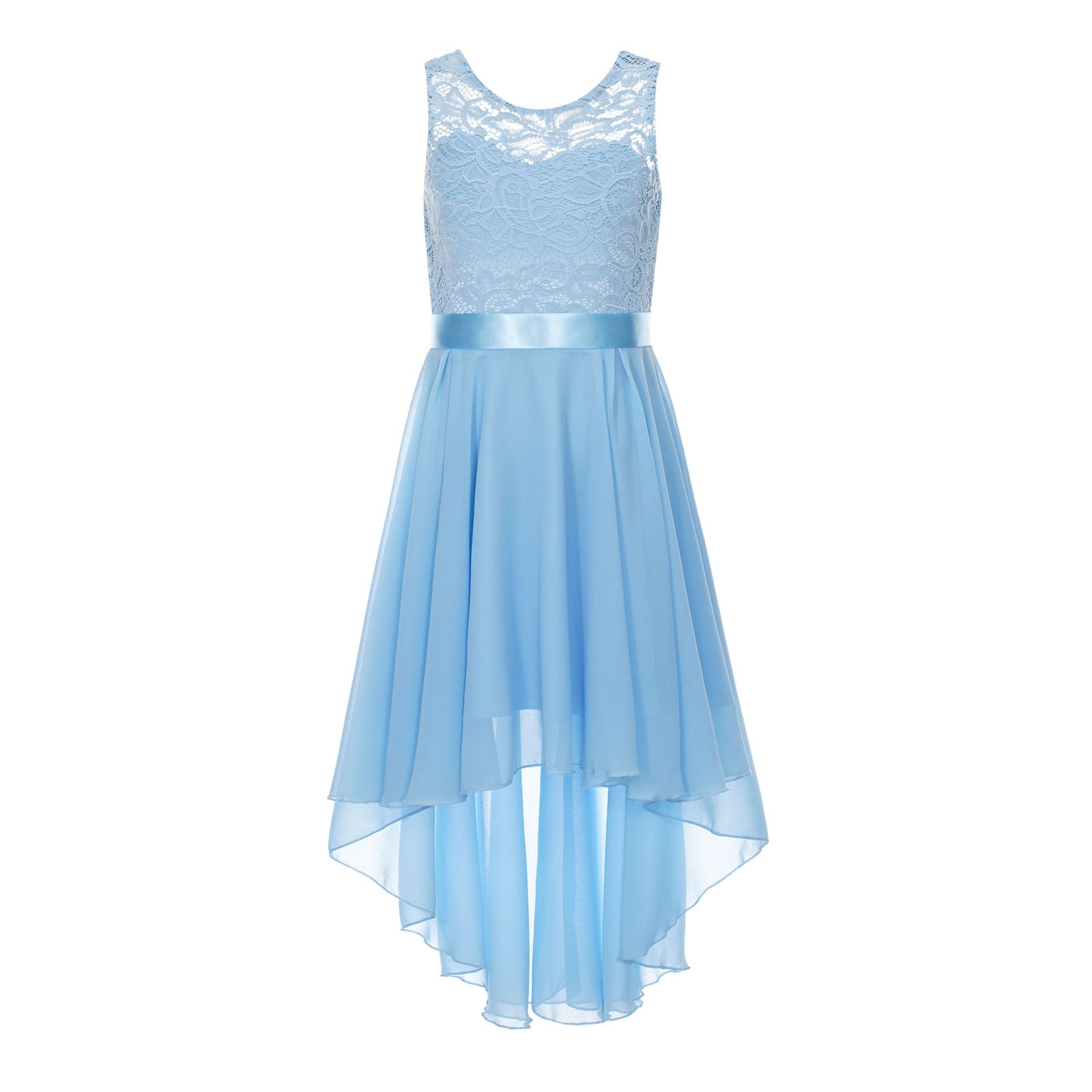 Girls Lace Floaty Dipped Hem Dress (Age 6-16 Years) Blue