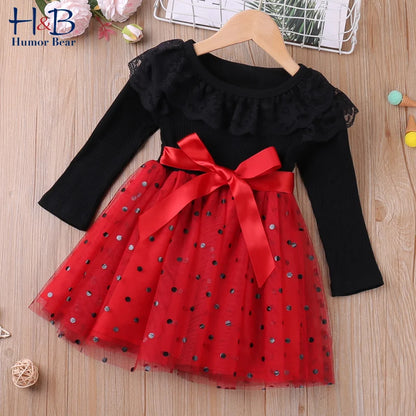 Girls Long Sleeve Lace Collar Dress (Age 24M-6YRS) Red