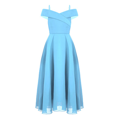 Girls Chiffon Off-the-Shoulder Adjustable A-Line Dress (Age 4-16 YRS)
