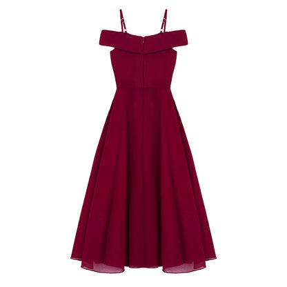 Girls Chiffon Off-the-Shoulder Adjustable A-Line Dress (Age 4-16 YRS)