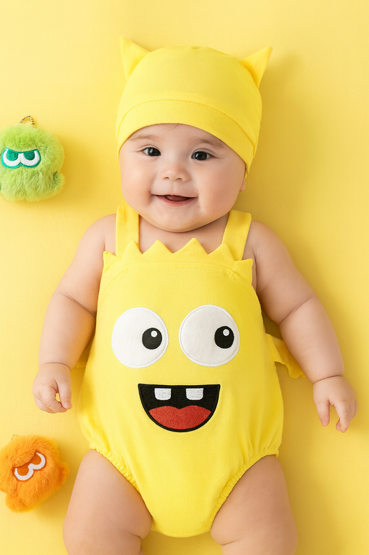 Yellow Cartoon Baby Costume Romper – Sleeveless Cotton One-Piece | Ages Newborn–24M Yellow