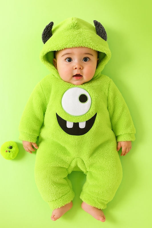 Baby Boy Monster INC Hooded Plush Jumpsuit (Age 6M-3 YRS) Green