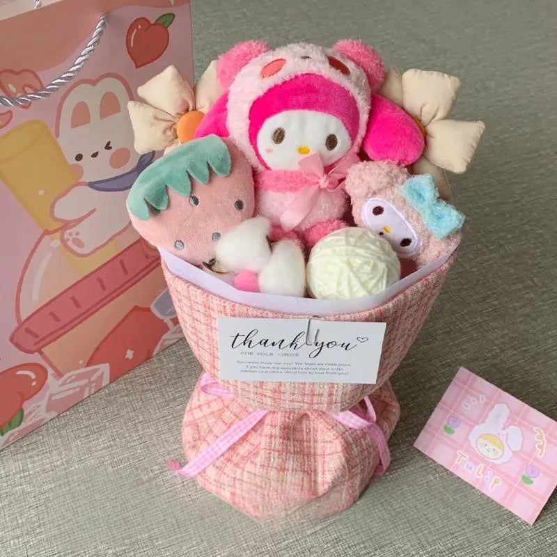 Sanrio Plush Flower Bouquet | Cute Cartoon Plush Dolls • Everlasting Plush Flowers D