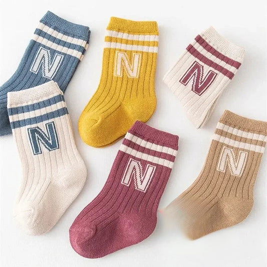 3Pairs/Lot Baby Letter Socks Knit Soft Cotton Sock Kids Long Knee High Socks Infant Toddler Baby Boys Girls Cute Stripe Socks