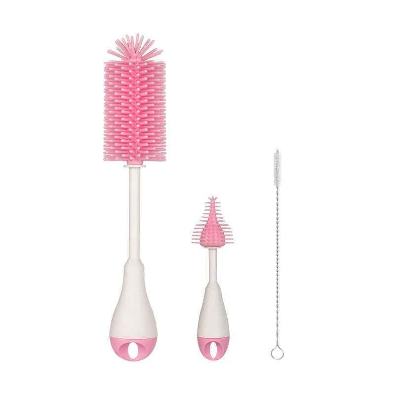 Silicone Baby Bottle Brush Cleaning 360 Degree Rotation Pink5PCS