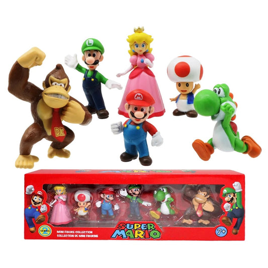 Super Mario Bros Action Figure Set – 6-Piece PVC Model Collection | Luigi, Yoshi, Donkey Kong & More