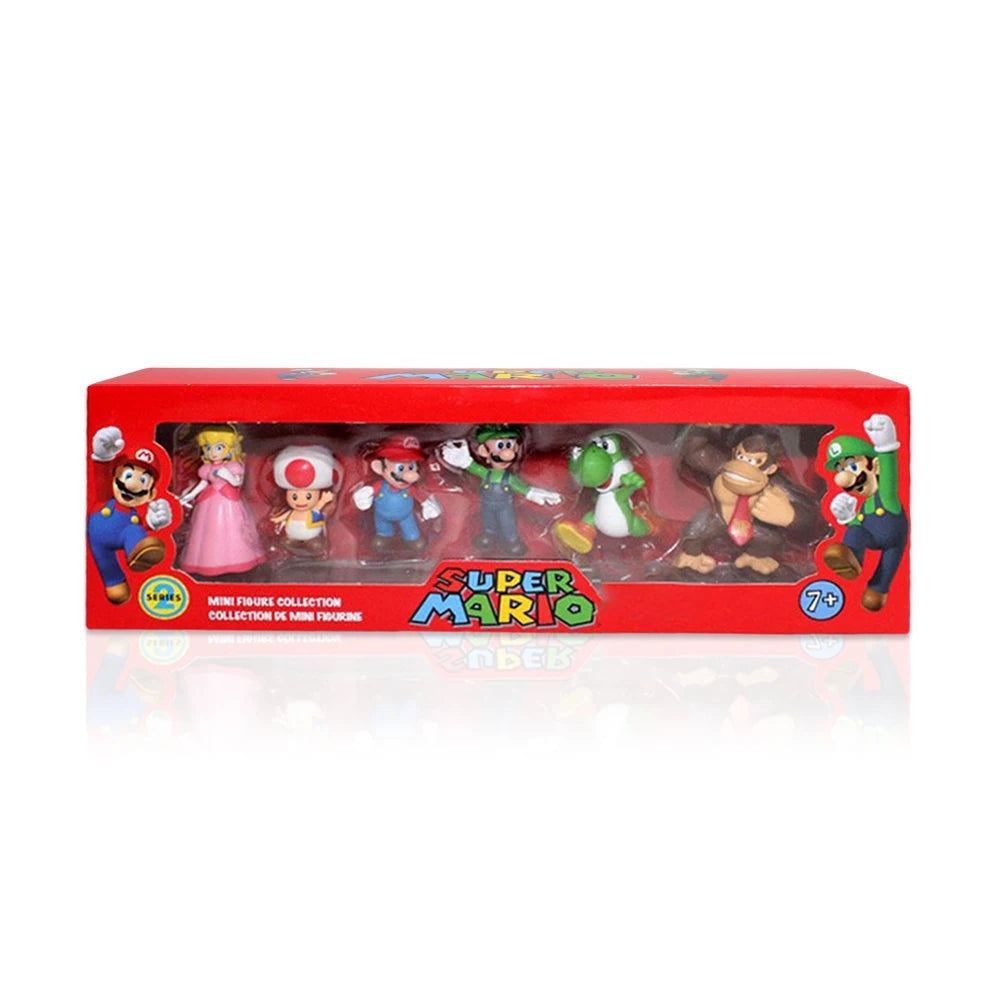 Super Mario Bros Action Figure Set – 6-Piece PVC Model Collection | Luigi, Yoshi, Donkey Kong & More Multi 6pcs With box