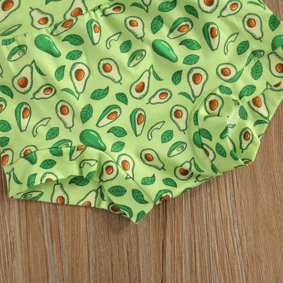 Baby Girls Green Bodysuit Avocado Shorts & Headband Set (Age 6m-24m)