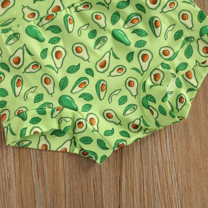 Baby Girls Green Bodysuit Avocado Shorts & Headband Set (Age 6m-24m)