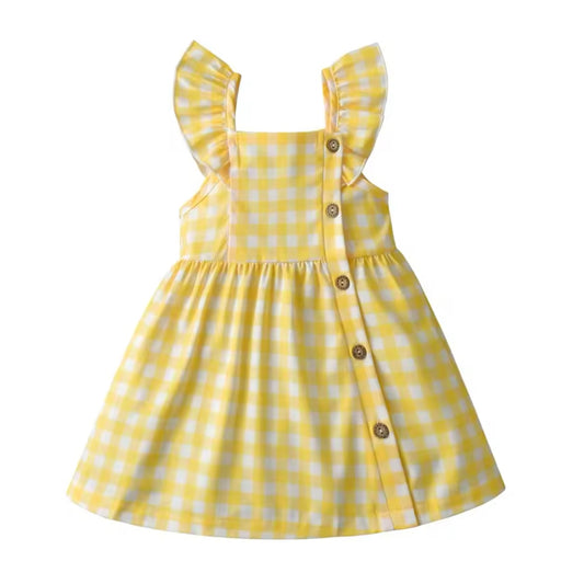 Baby Girls Yellow Checked Dress (Age 3M-9M) Yellow