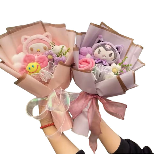 Sanrio Plush Flower Gift Bouquet – Hello Kitty, My Melody, Kuromi & Cinnamoroll | in Gift Box
