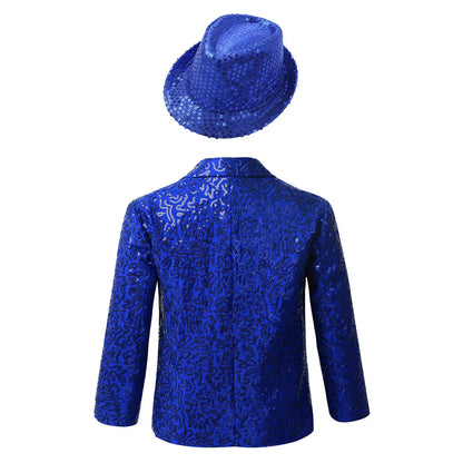 Boys Sequin Dance Tuxedo Jacket Suit & Fedora Hat (Age 6-16 YRS)